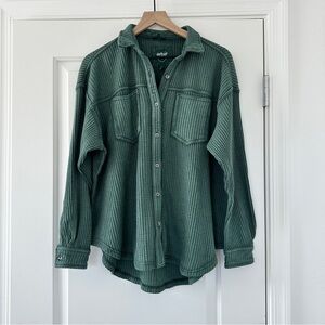 NWT Aerie Emerald Green Waffle Knit Lumber Jane Button-Up Shacket
